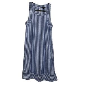 For Cynthia Linen Blend Blue White Stripe Dress Size Large